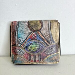 NEW Jane Yoo Vintage Hand Painted Leather Wallet